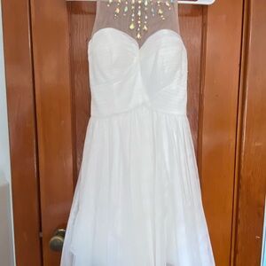 Blondie Nites White Mini Dress with Gold Accents